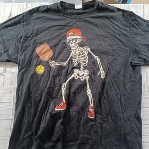 Gildan Softstyle Skeleton Pickleball Graphic T-Shirt Mens Black Short Sleeve Tee